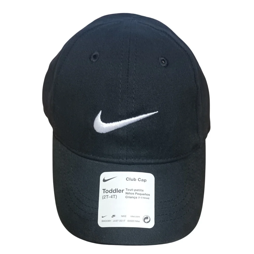 Nike Club Cap Kids Toddler Swoosh Adjustable Hat Black White 2-4T New